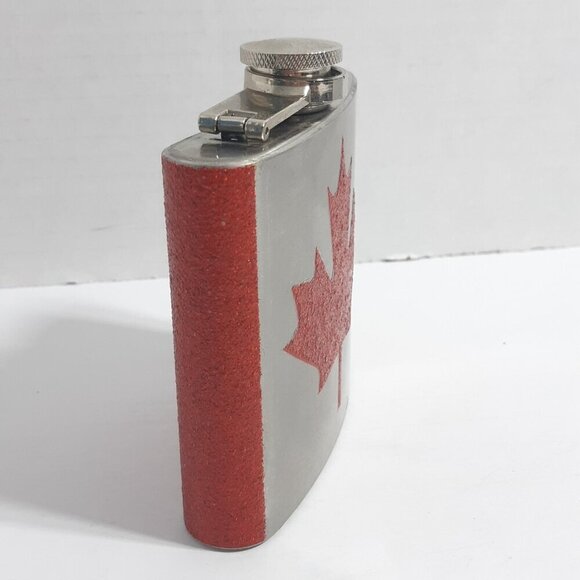 Canada Day 5 oz Flask Canada Flag Stainless Steel Textured Red Silver - Picture 4 of 7